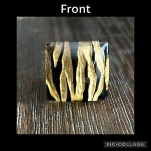 Gold and Black Animal Print Lucite Ring